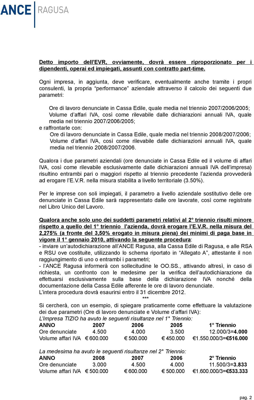 denunciate in Cassa Edile, quale media nel triennio 2007/2006/2005; Volume d affari IVA, così come rilevabile dalle dichiarazioni annuali IVA, quale media nel triennio 2007/2006/2005; e raffrontarle