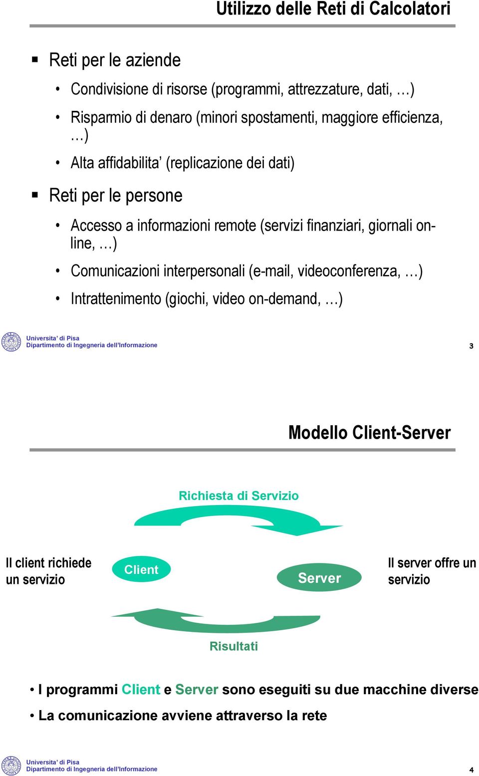 Reti per le persone Accesso a informazioni remote (servizi finanziari, giornali online, ) Comunicazioni interpersonali (e-mail, videoconferenza, ) Intrattenimento (giochi, video