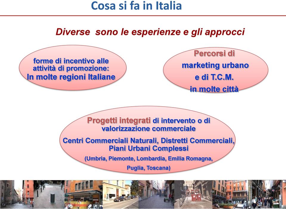 in molte città Progetti integrati di intervento o di valorizzazione commerciale Centri Commerciali