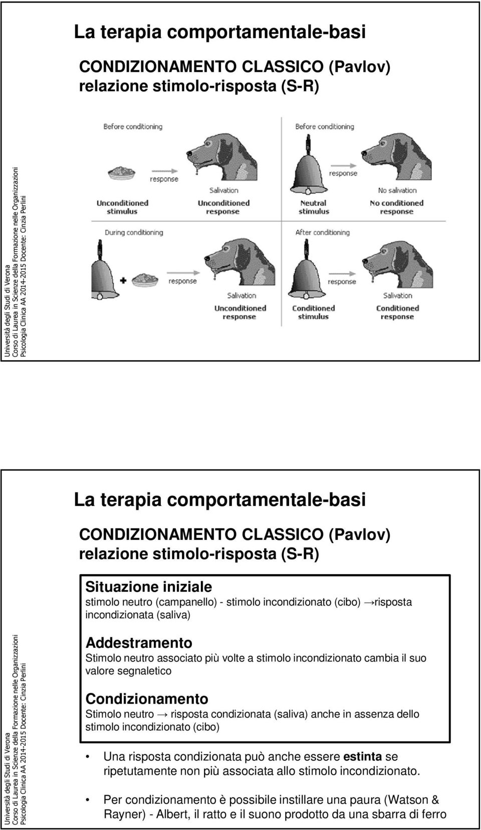 cambia il suo valore segnaletico Condizionamento Stimolo neutro risposta condizionata (saliva) anche in assenza dello stimolo incondizionato (cibo) Una risposta condizionata può anche essere