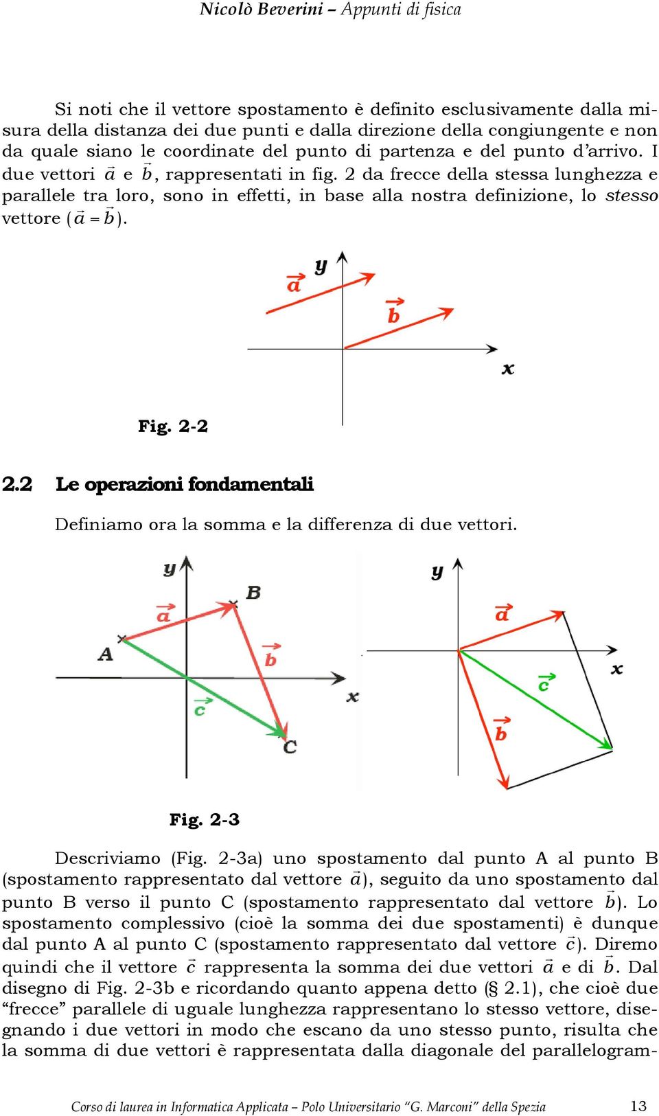 2 da fecce della stessa lunghezza e paallele ta loo, sono in effetti, in base alla nosta definizione, lo stesso vettoe ( a = b ). Fig. 2-2 2.