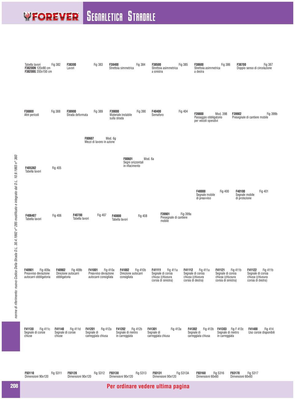 6g Mezzi di lavoro in azione F405382 Fig 405 F406407 Fig 406 F40901 Fig 409a Preavviso deviazione autocarri obbligatoria F40902 Fig 409b Direzione autocarri obbligatoria F40700 Fig 407 F41001 Fig