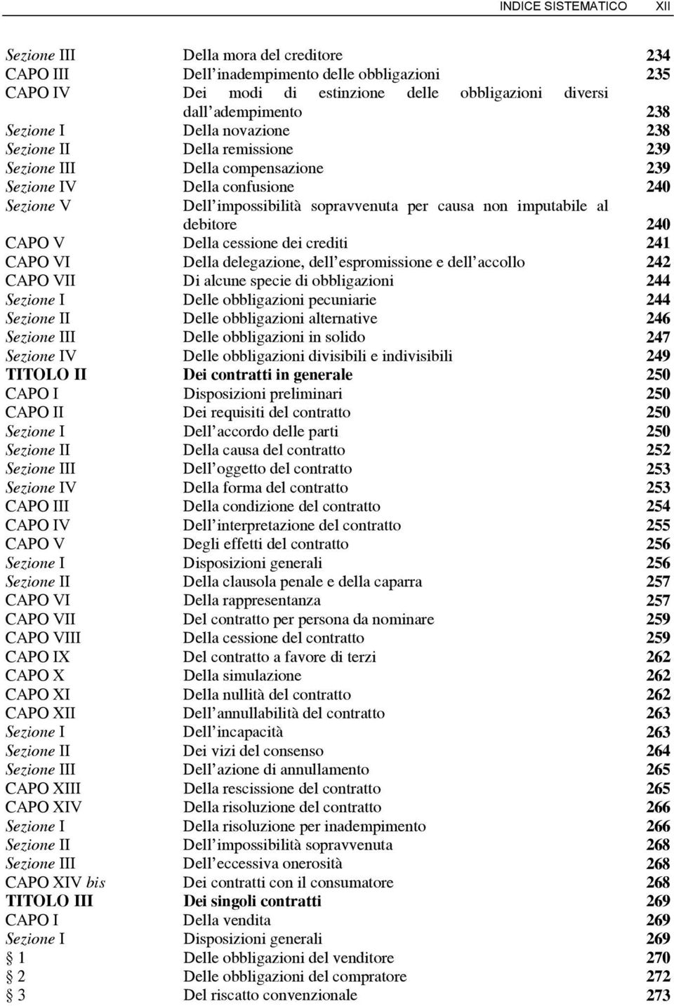 debitore 240 CAPO V Della cessione dei crediti 241 CAPO VI Della delegazione, dell espromissione e dell accollo 242 CAPO VII Di alcune specie di obbligazioni 244 Sezione I Delle obbligazioni