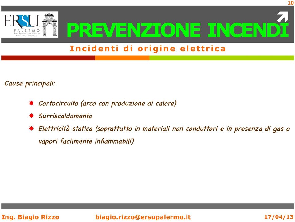 Surriscaldamento Elettricità statica (soprattutto in