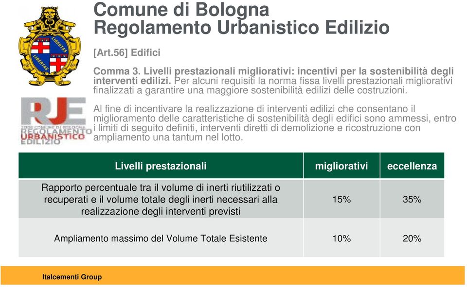 Al fine di incentivare la realizzazione di interventi edilizi che consentano il miglioramento delle caratteristiche di sostenibilità degli edifici sono ammessi, entro i limiti di seguito definiti,