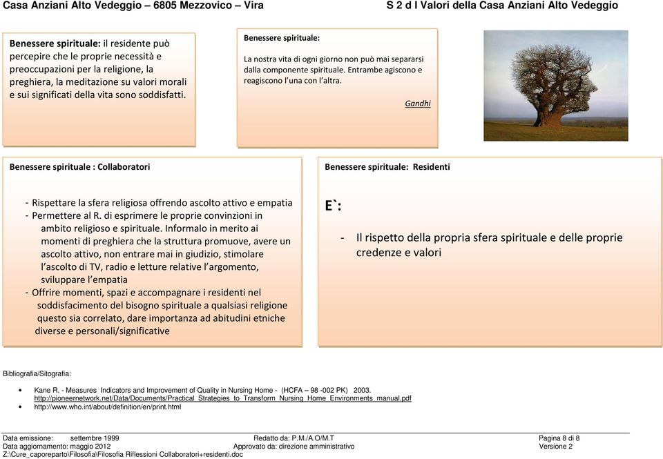 Gandhi Benessere spirituale : Collaboratori Benessere spirituale: Residenti Tratto da: : - Rispettare la sfera religiosa offrendo ascolto attivo e empatia - Permettere al R.
