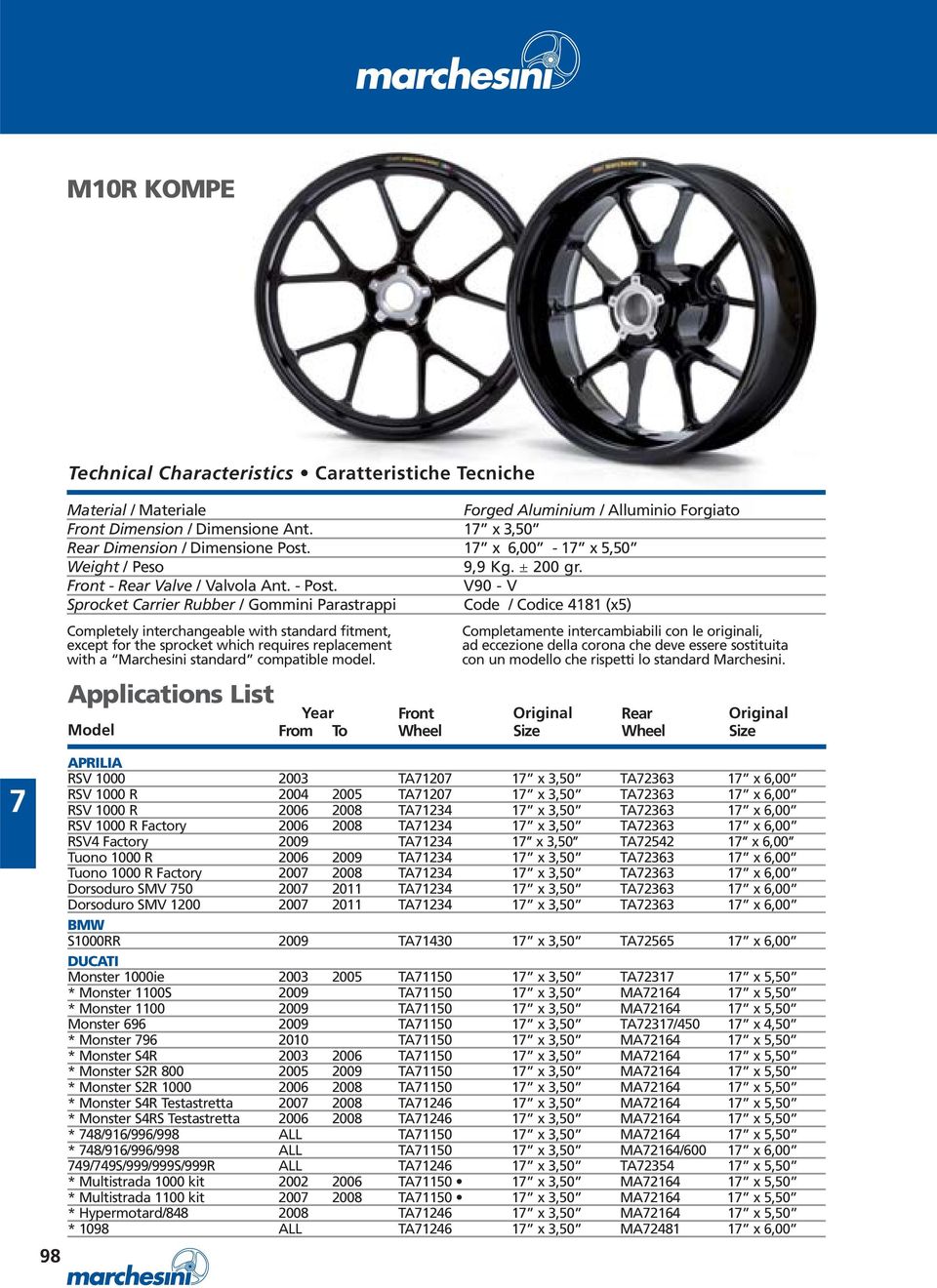 standard compatible model. Completamente intercambiabili con le originali, ad eccezione della corona che deve essere sostituita con un modello che rispetti lo standard Marchesini.