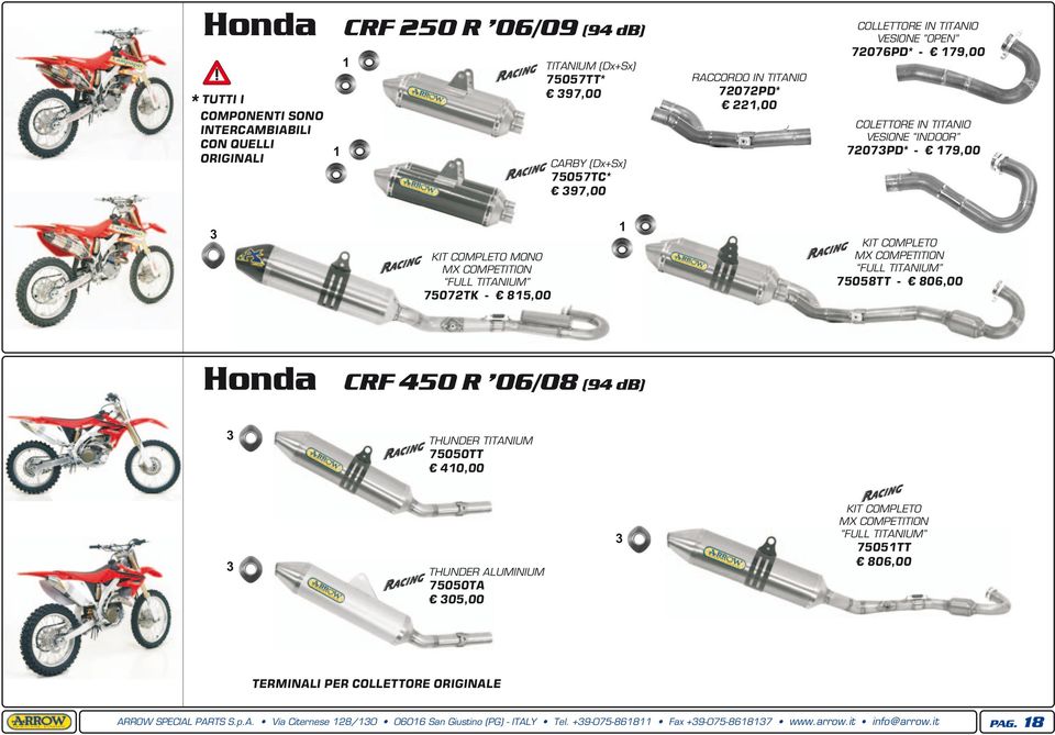 COMPETITION FULL TITANIUM 7505TT - 06,00 Honda CRF 450 R 06/0 (4 db) Racing THUNDER TITANIUM 75050TT 410,00 Racing THUNDER ALUMINIUM 75050TA 05,00 Racing KIT COMPLETO MX COMPETITION FULL