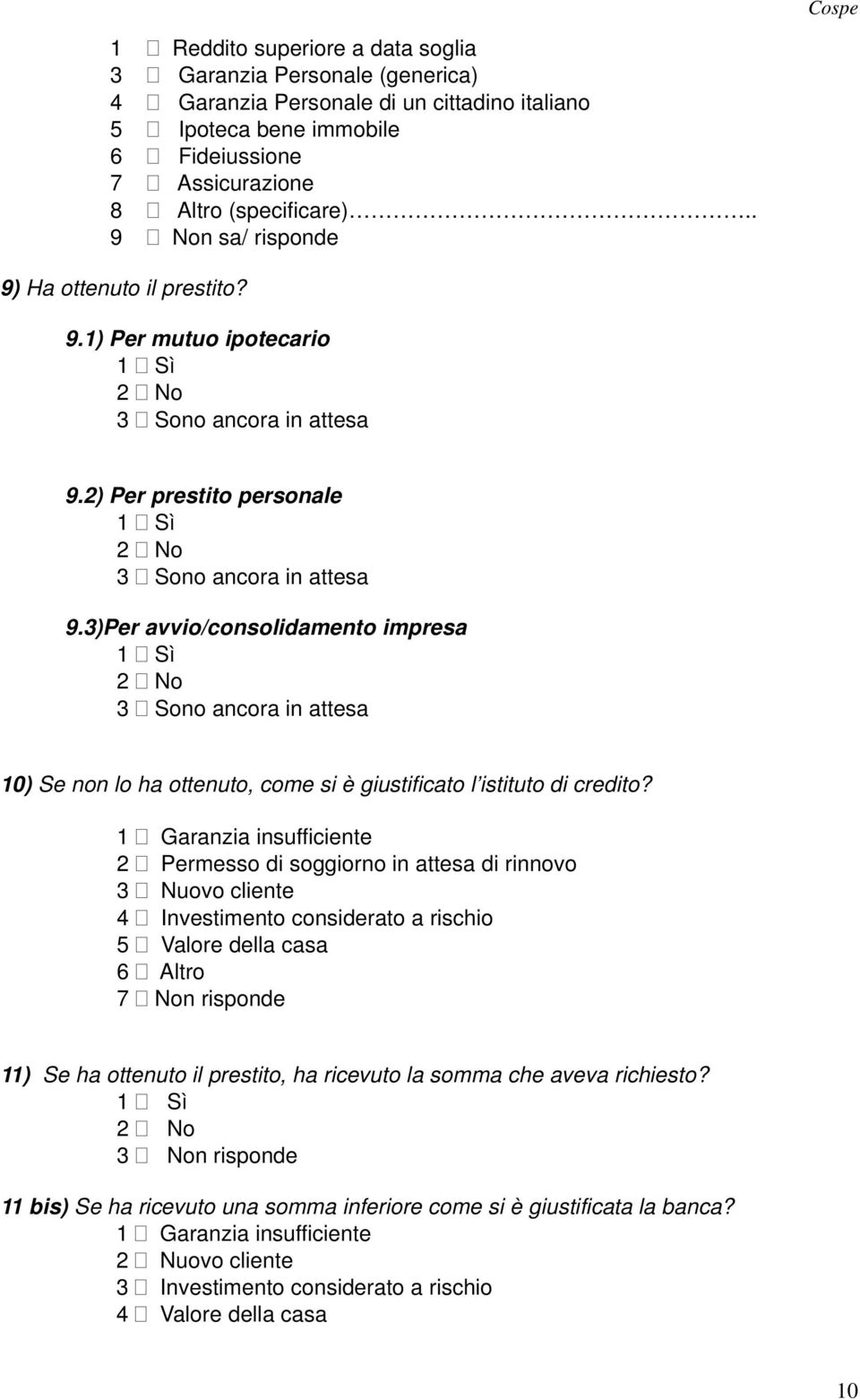 3)Per avvio/consolidamento impresa 3 Sono ancora in attesa 10) Se non lo ha ottenuto, come si è giustificato l istituto di credito?