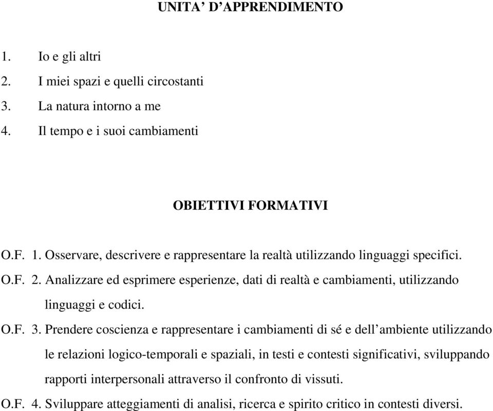 Prendere coscienza e rappresentare i cambiamenti di sé e dell ambiente utilizzando le relazioni logico-temporali e spaziali, in testi e contesti significativi,