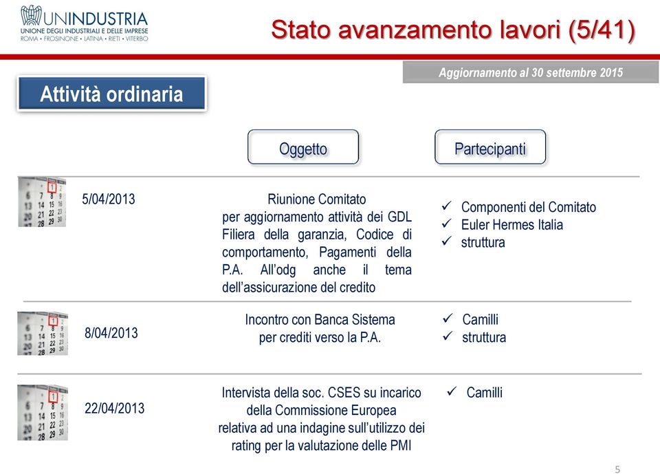 All odg anche il tema dell assicurazione del credito Componenti del Comitato Euler Hermes Italia 8/04/2013 Incontro con