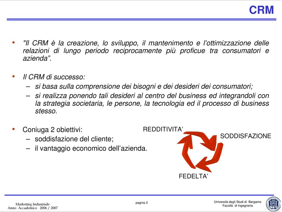 Il CRM di successo: si basa sulla comprensione dei bisogni e dei desideri dei consumatori; si realizza ponendo tali desideri al centro