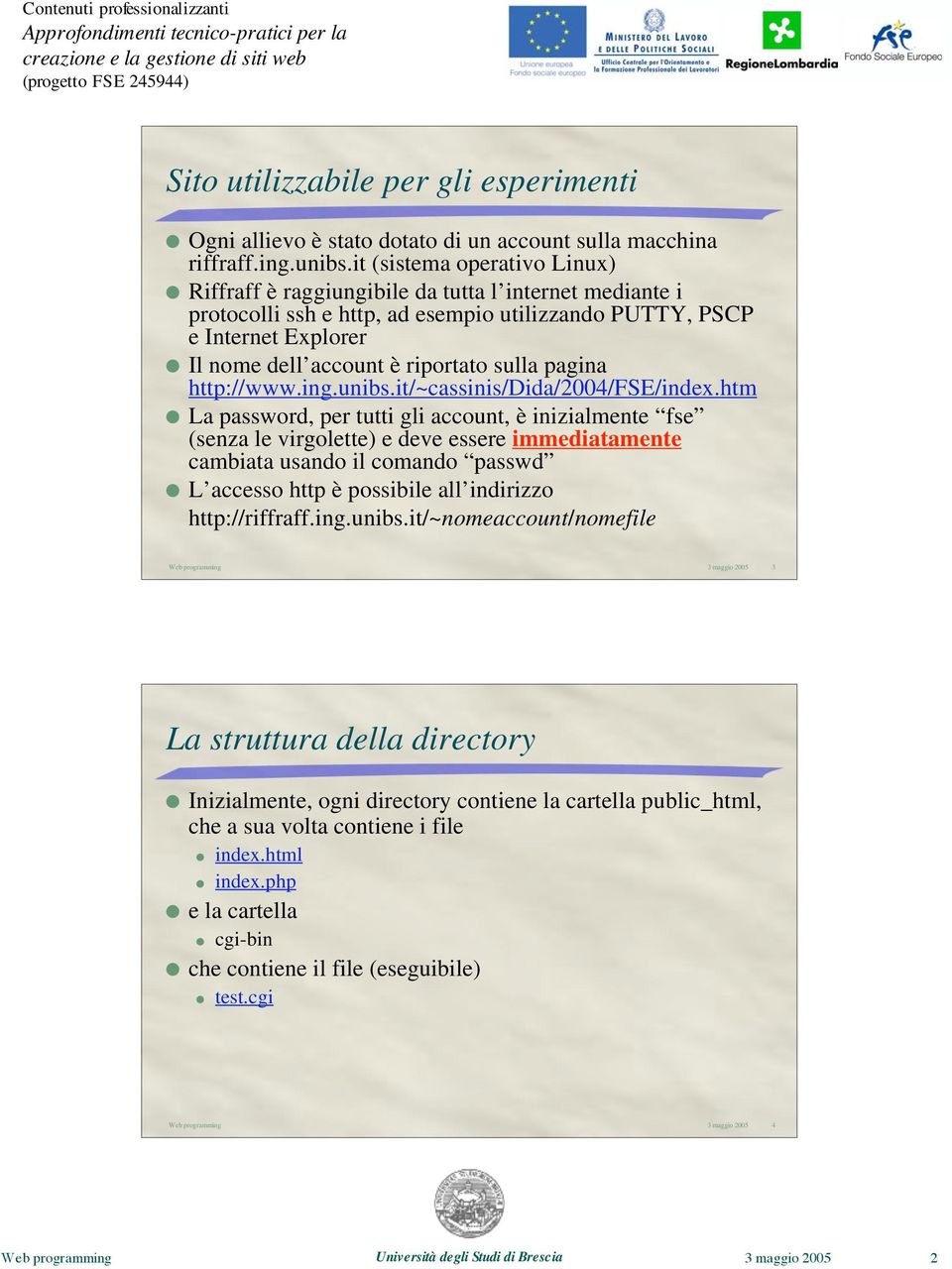 sulla pagina http://www.ing.unibs.it/~cassinis/dida/2004/fse/index.