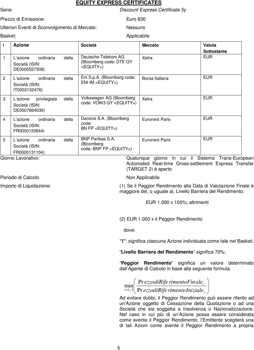 azione privilegiata della Società (ISIN: DE0007664039) 4 L azione ordinaria della Società (ISIN: FR0000120644) 5 L azione ordinaria della Società (ISIN: FR0000131104) Giorno Lavorativo: Periodo di