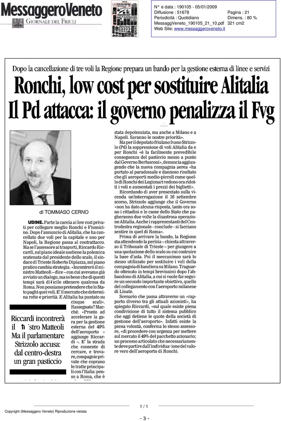 Trst-pr nostr m sul mccnmso cu przz bndo sstm Ronch dnnoso vol Inftt vuol 16 tnto Mno l gston 0 l N dt : 190105-05/01/2009 Dffuson : 51678 Proctà : Quoto MssggVnto_190105_21_10pdf Wb St: