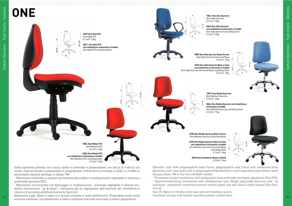 One Alta Syncron Base cromo con imbottitura schiumata a freddo One High Syncron Chromed Base moulding foam 0,14m3 19kg Sedute Operative - Task Chairs - Dactylos 1875 One Media Syncron One Medium