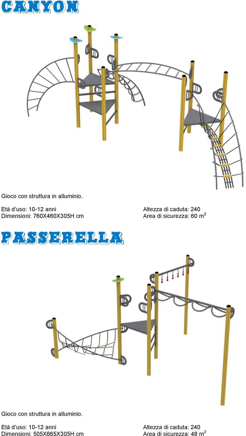 240 Area di sicurezza: 60 m 2 PASSERELLA Gioco con struttura in