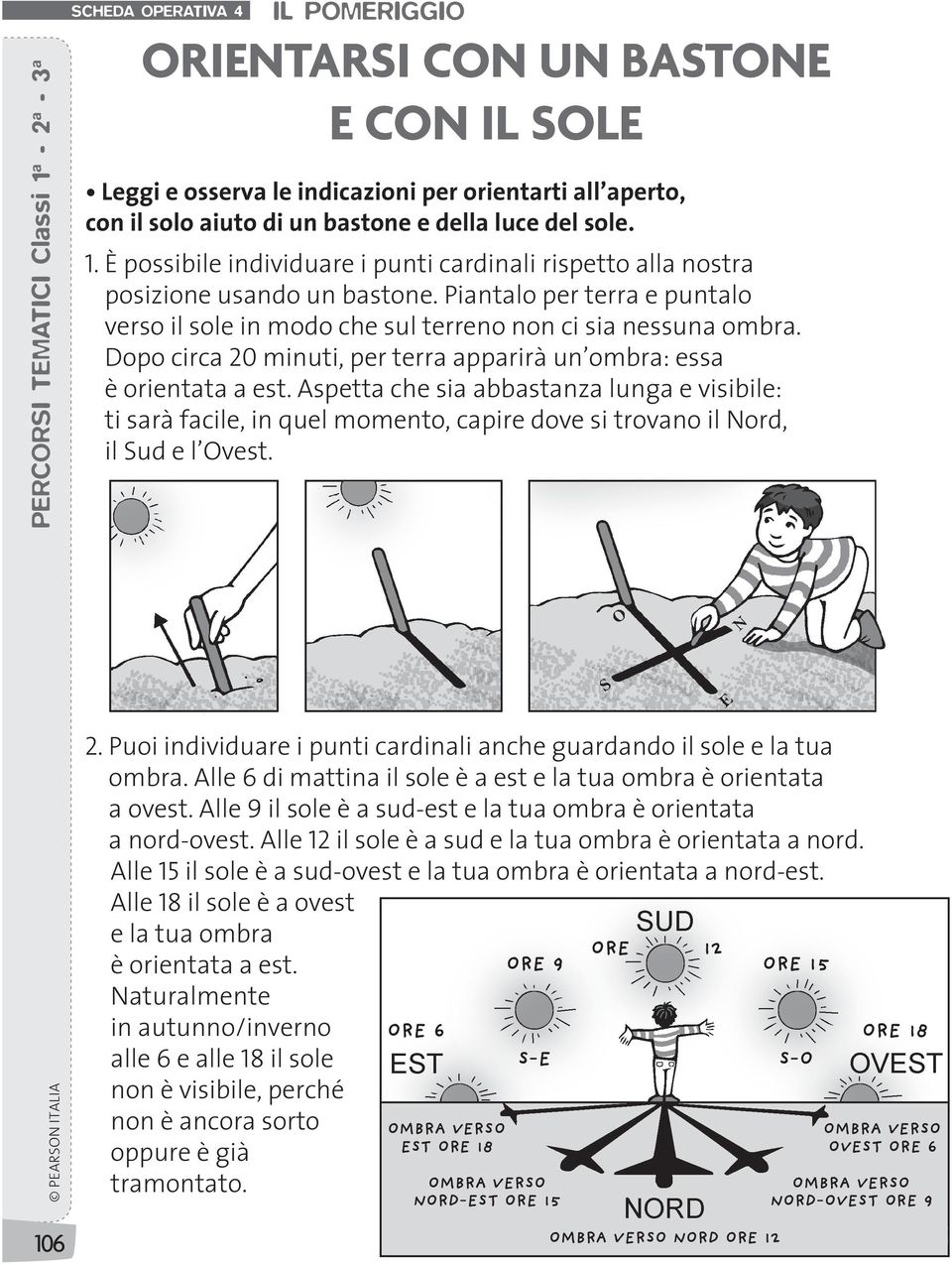 Piantalo per terra e puntalo verso il sole in modo che sul terreno non ci sia nessuna ombra. Dopo circa 20 minuti, per terra apparirà un ombra: essa è orientata a est.