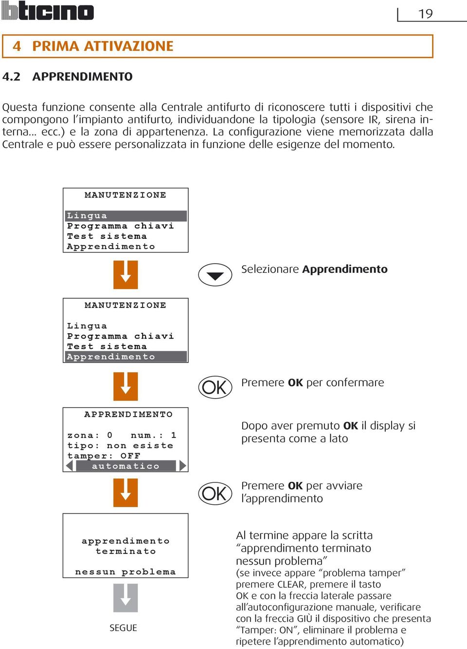 ) e la zona di appartenenza. La configurazione viene memorizzata dalla Centrale e può essere personalizzata in funzione delle esigenze del momento.