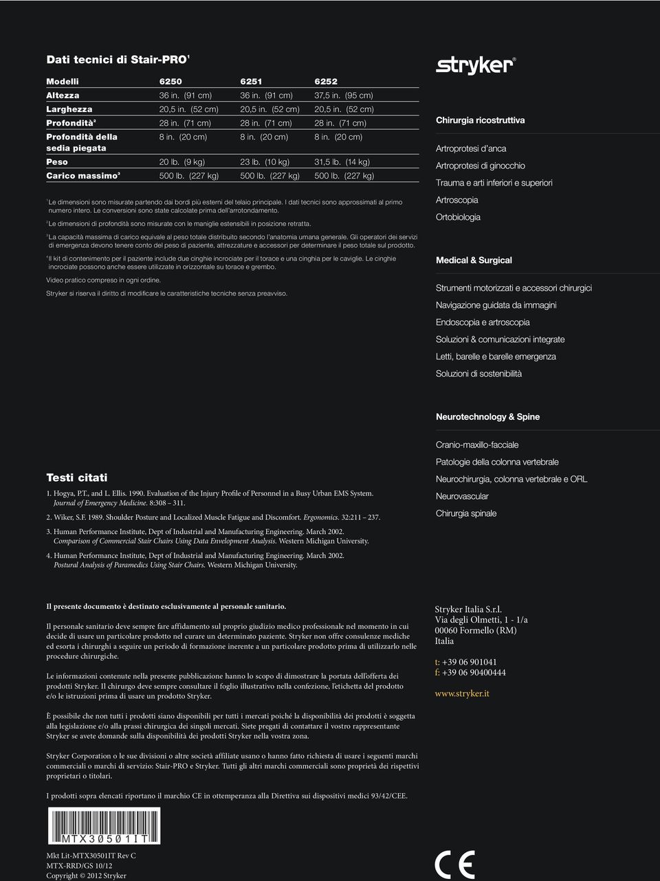 (227 kg) 500 lb. (227 kg) 500 lb. (227 kg) 1 Le dimensioni sono misurate partendo dai bordi più esterni del telaio principale. I dati tecnici sono approssimati al primo numero intero.