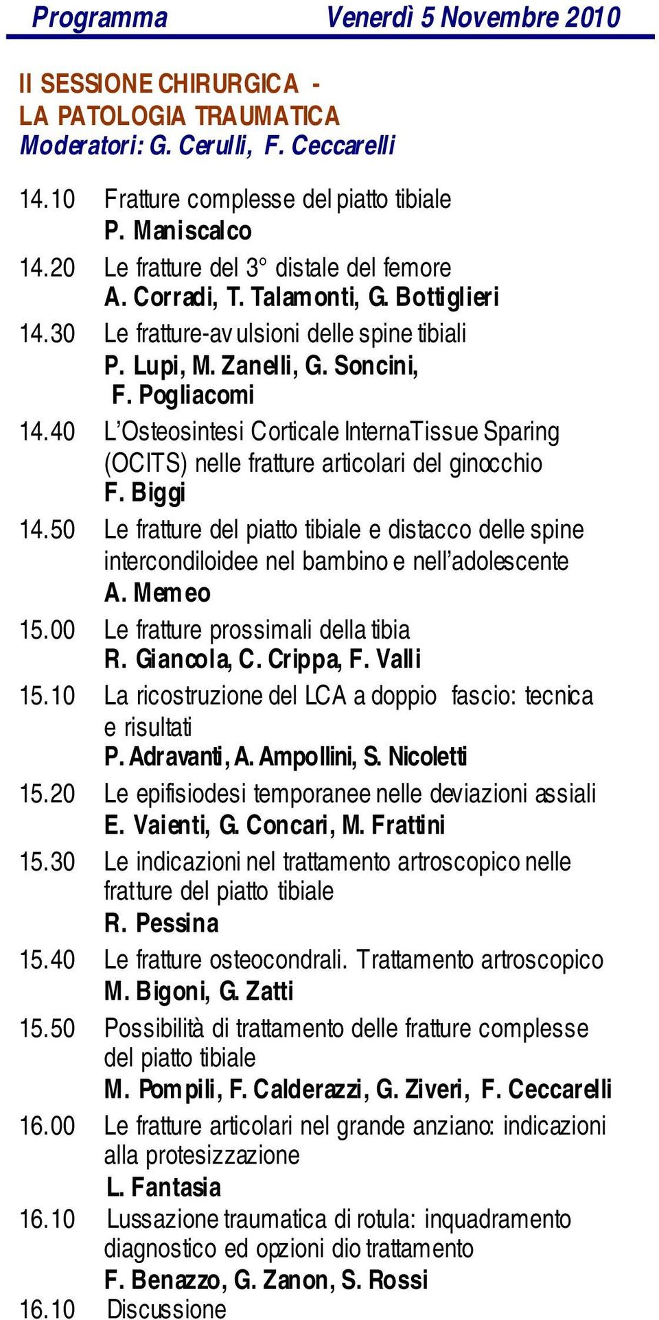 40 L Osteosintesi Corticale InternaTissue Sparing (OCITS) nelle fratture articolari del ginocchio F. Biggi 14.