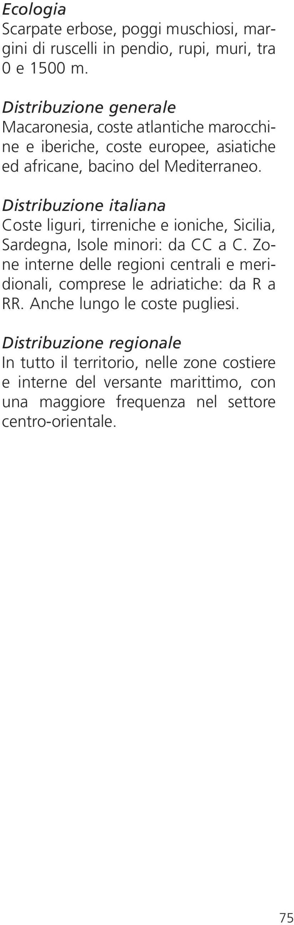 Distribuzione italiana Coste liguri, tirreniche e ioniche, Sicilia, Sardegna, Isole minori: da CC a C.