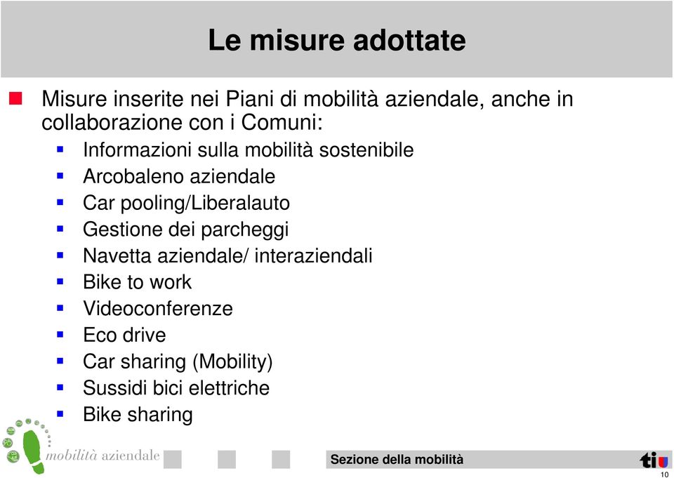 aziendale Car pooling/liberalauto Gestione dei parcheggi Navetta aziendale/