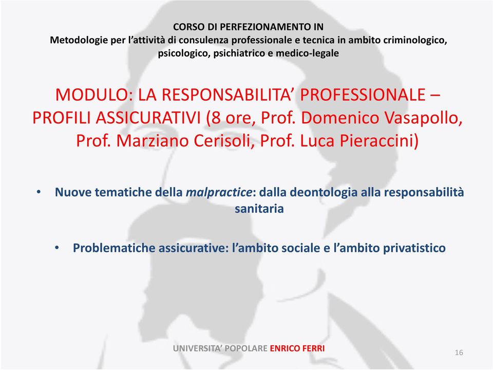 Luca Pieraccini) Nuove tematiche della malpractice: dalla deontologia alla