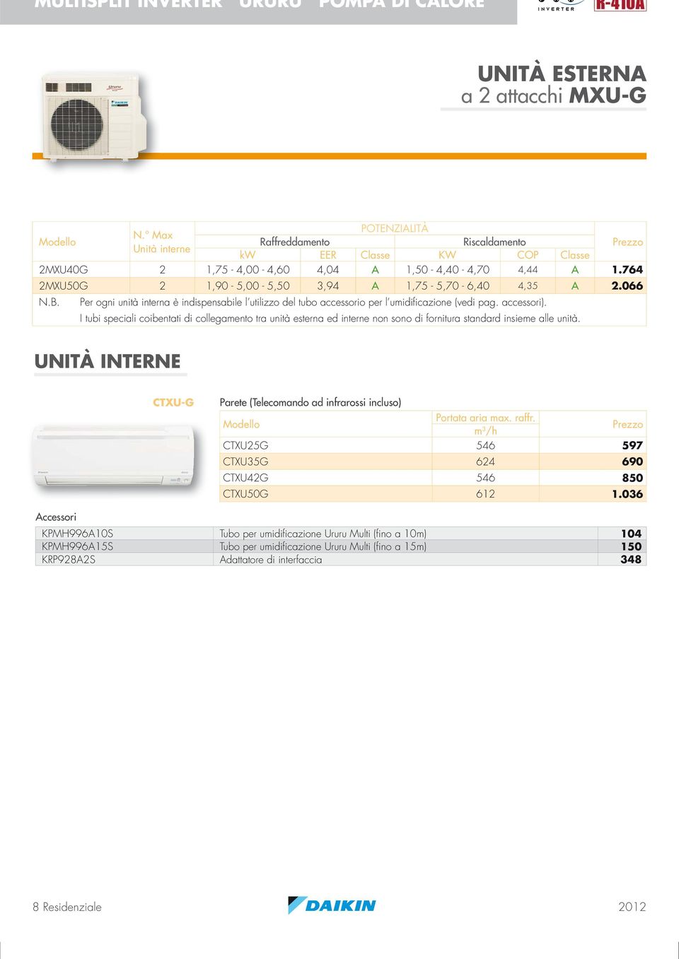 I tubi speciali coibentati di collegamento tra unità esterna ed interne non sono di fornitura standard insieme alle unità.