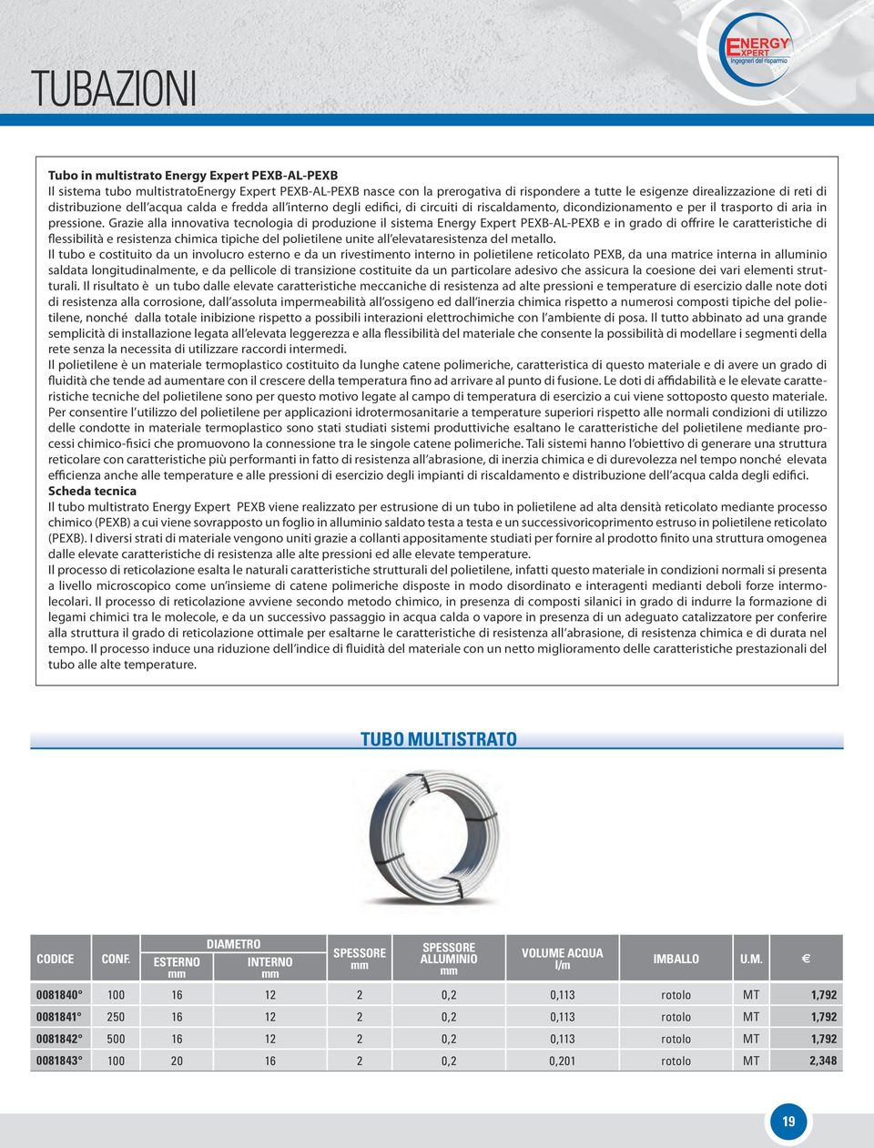 Grazie alla innovativa tecnologia di produzione il sistema Energy Expert PEXB-AL-PEXB e in grado di offrire le caratteristiche di flessibilità e resistenza chimica tipiche del polietilene unite all