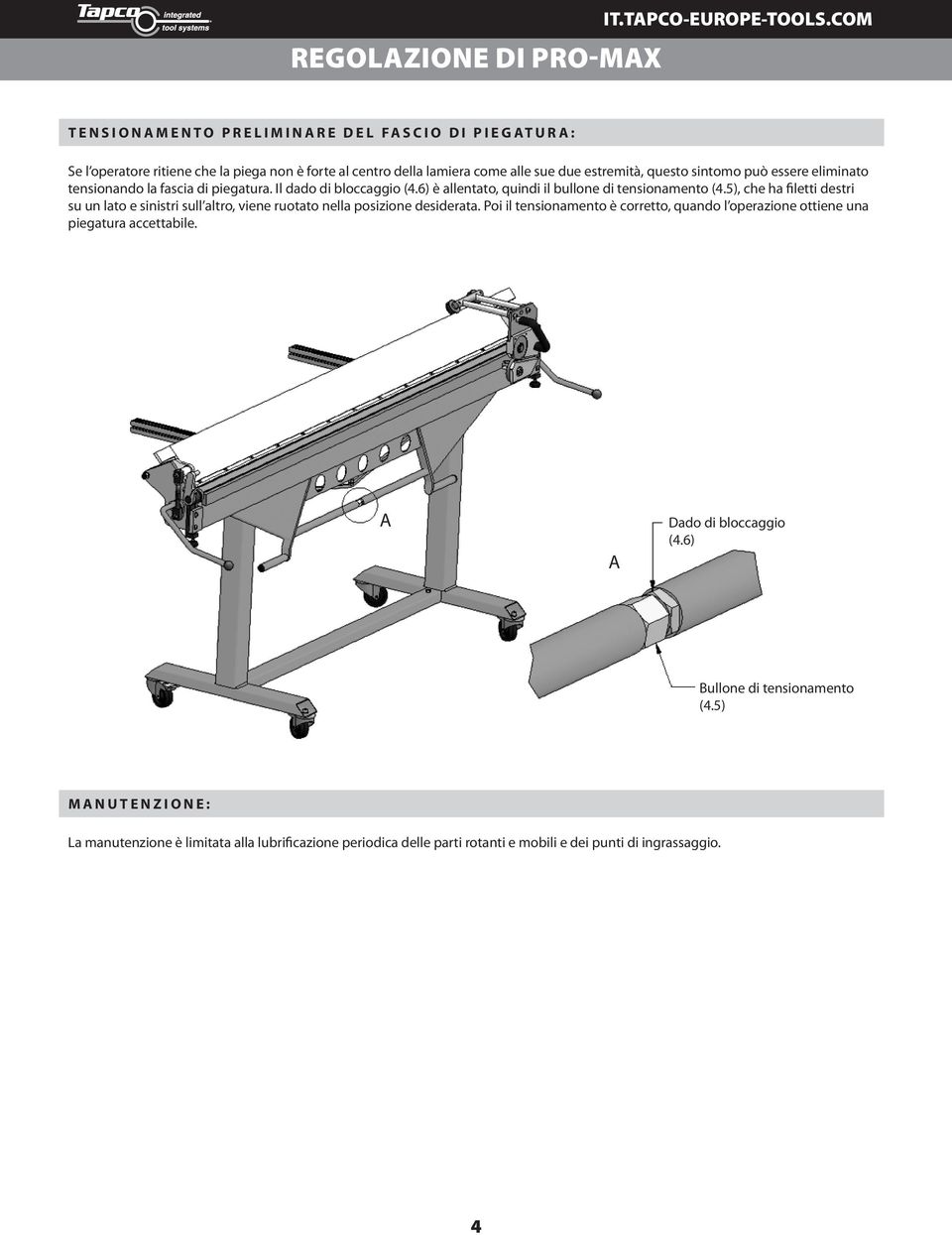 eliminato tensionando la fascia di piegatura. Il dado di bloccaggio (4.6) è allentato, quindi il bullone di tensionamento (4.