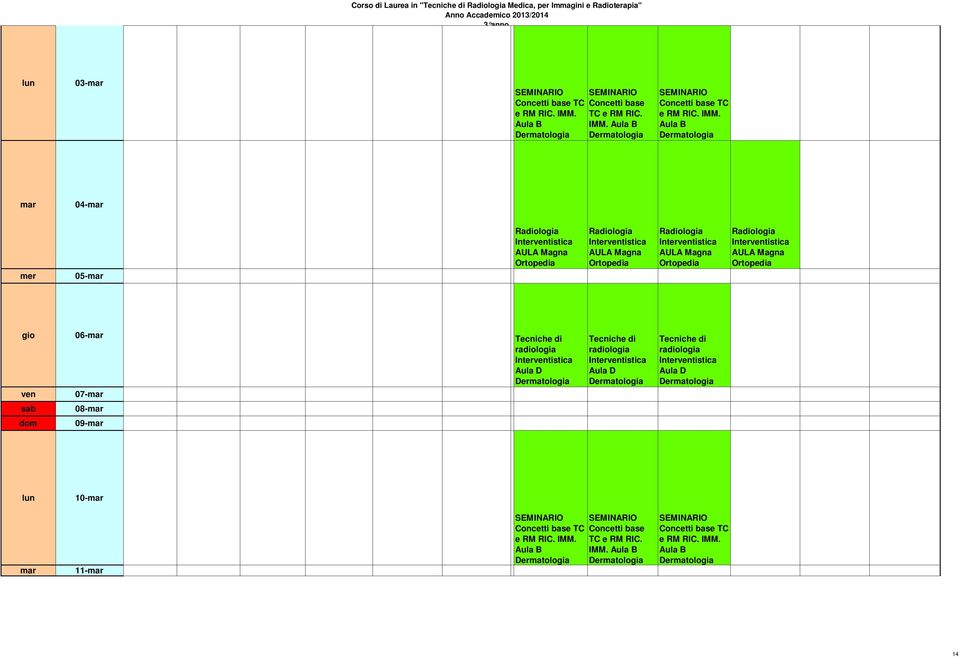 Aula B Dermatologia 04-05- Intertistica AULA Ortopedia Intertistica AULA Ortopedia Intertistica AULA Ortopedia Intertistica AULA Ortopedia 06-07- Tecniche di radiologia Intertistica Aula D