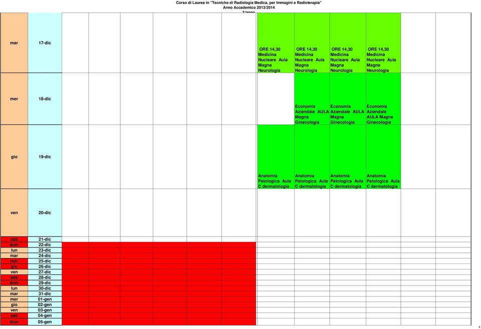 AULA 19-dic C dermatologia C dermatologia C dermatologia C dermatologia 20-dic 21-dic 22-dic