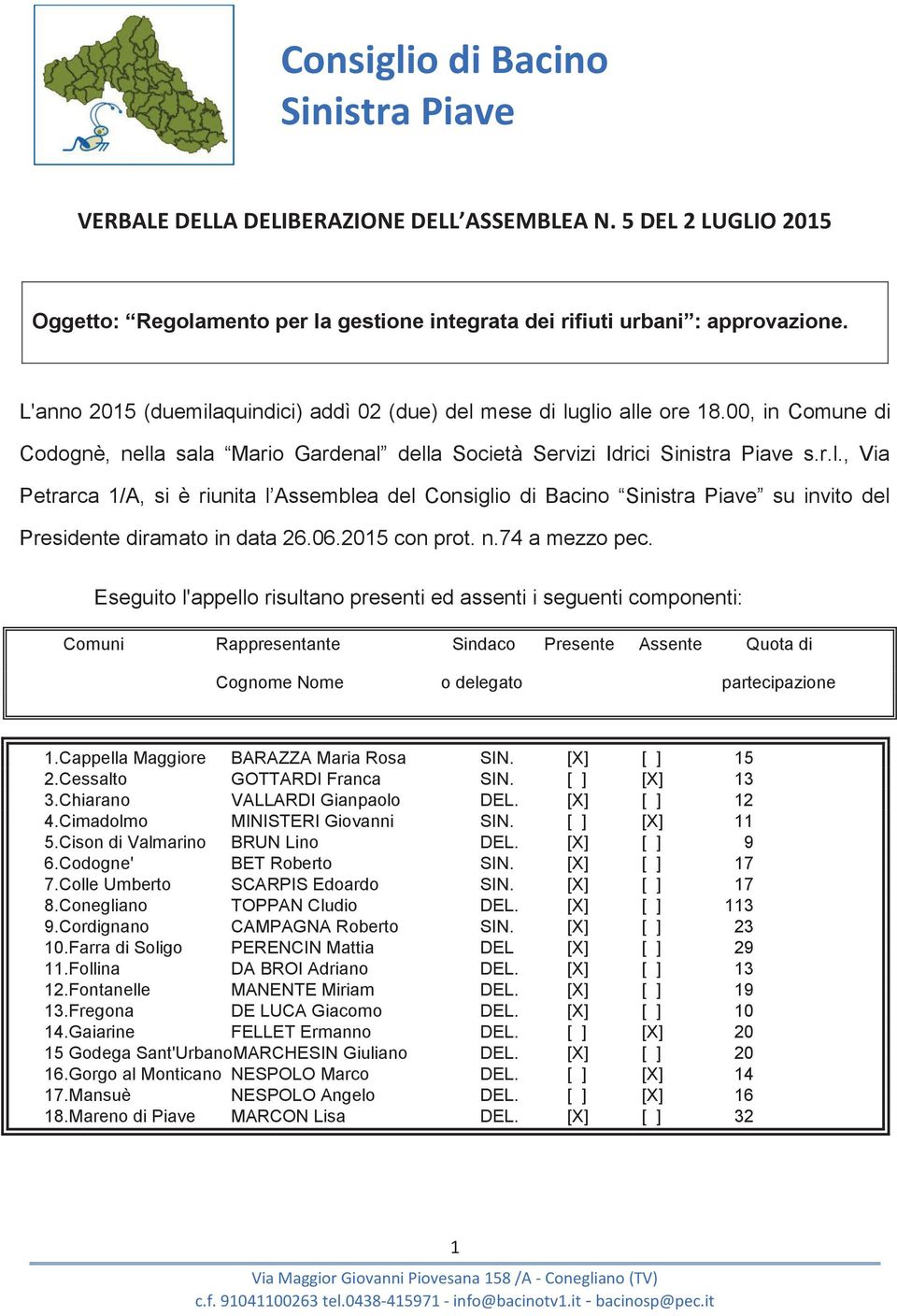 06.2015 con prot. n.74 a mezzo pec.