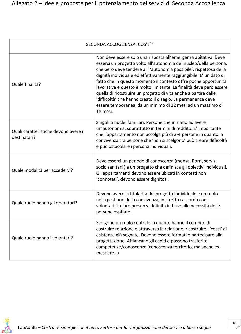 Deve esserci un progetto volto all autonomia del nucleo/della persona, che però deve tendere all autonomia possibile, rispettosa della dignità individuale ed effettivamente raggiungibile.