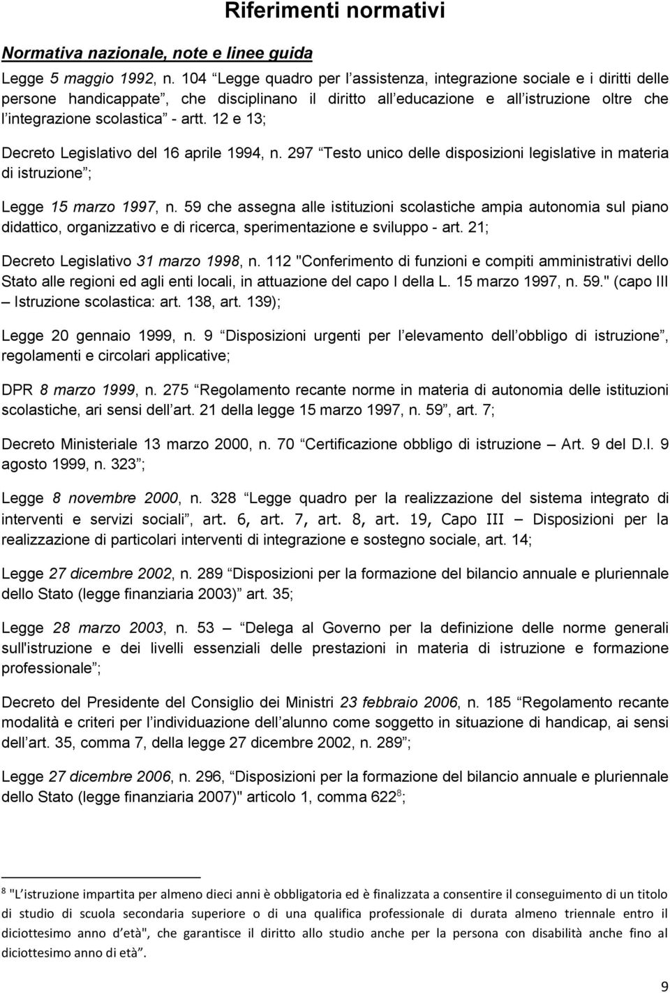 12 e 13; Decreto Legislativo del 16 aprile 1994, n. 297 Testo unico delle disposizioni legislative in materia di istruzione ; Legge 15 marzo 1997, n.