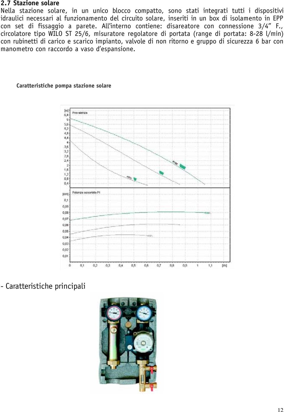 , circolatore tipo WILO ST 25/6, misuratore regolatore di portata (range di portata: 8-28 l/min) con rubinetti di carico e scarico impianto, valvole di