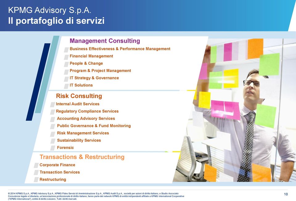 Il portafoglio di servizi Management Consulting Business Effectiveness & Performance Management Financial Management People