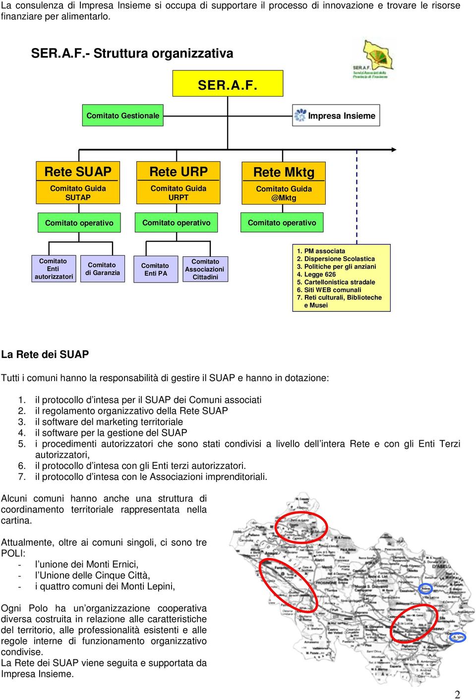 Gestionale Impresa Insieme Rete SUAP Guida SUTAP Rete URP Guida URPT Rete Mktg Guida @Mktg operativo operativo operativo Enti autorizzatori di Garanzia Enti PA Associazioni Cittadini SER.A.F 1.