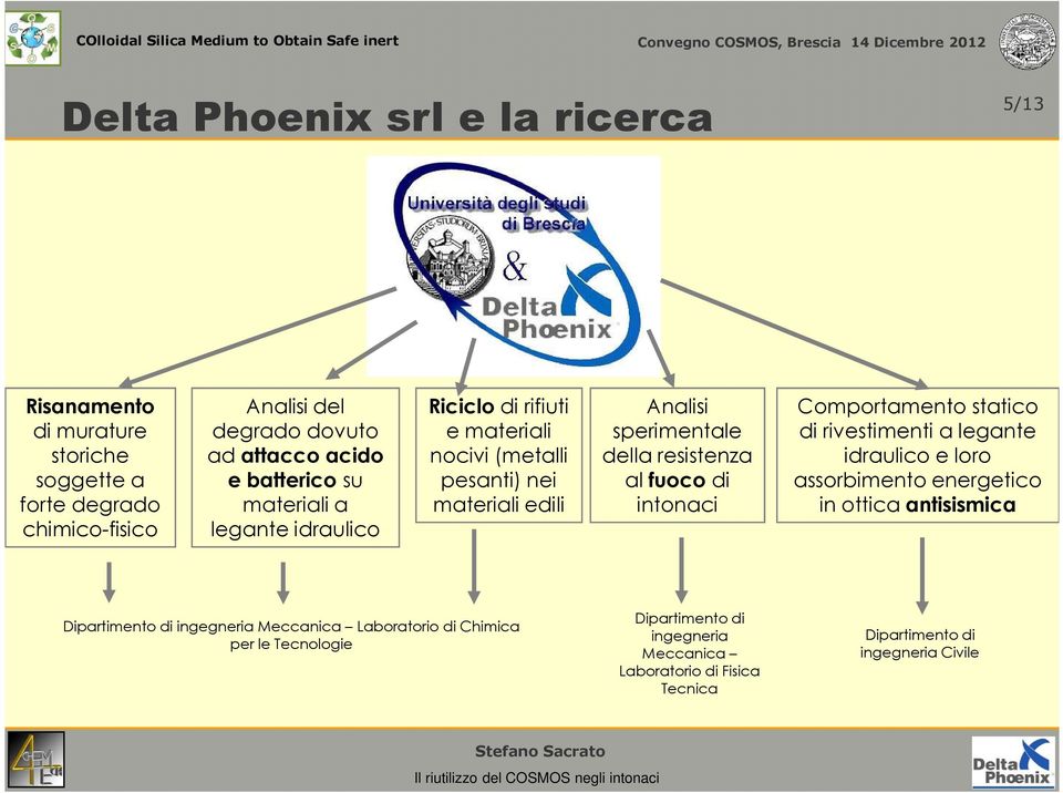 resistenza al fuoco di intonaci Comportamento statico di rivestimenti a legante idraulico e loro assorbimento energetico in ottica antisismica Dipartimento