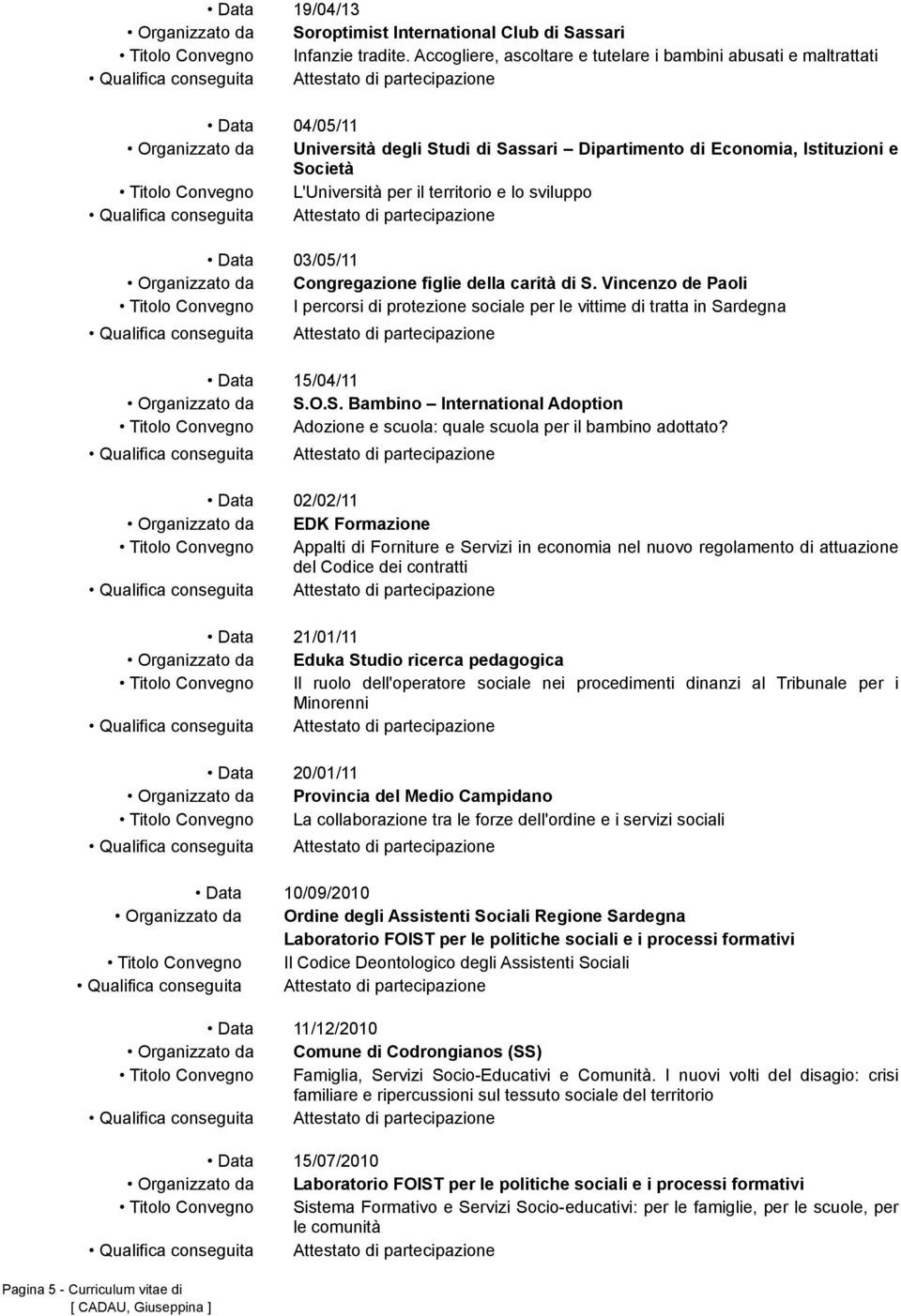 L'Università per il territorio e lo sviluppo Data 03/05/11 Organizzato da Congregazione figlie della carità di S.