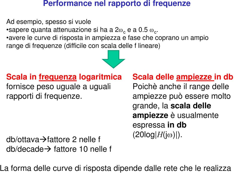 logaritmica Scala delle ampiezze in db fornice peo uguale a uguali Poichè anche il range delle rapporti di frequenze.