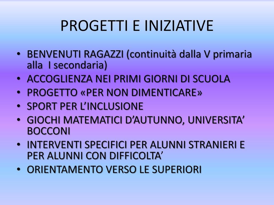 SPORT PER L INCLUSIONE GIOCHI MATEMATICI D AUTUNNO, UNIVERSITA BOCCONI INTERVENTI