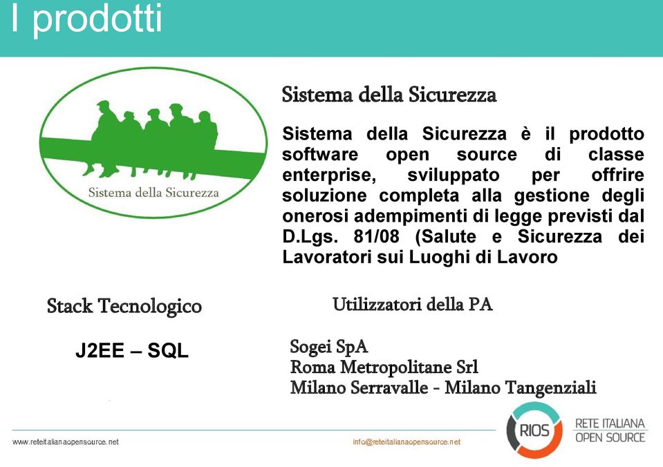 81/08 (Salute e Sicurezza dei Lavoratori sui Luoghi di Lavoro Stack Tecnologico J2EE SQL www.reteitalianaopensource.