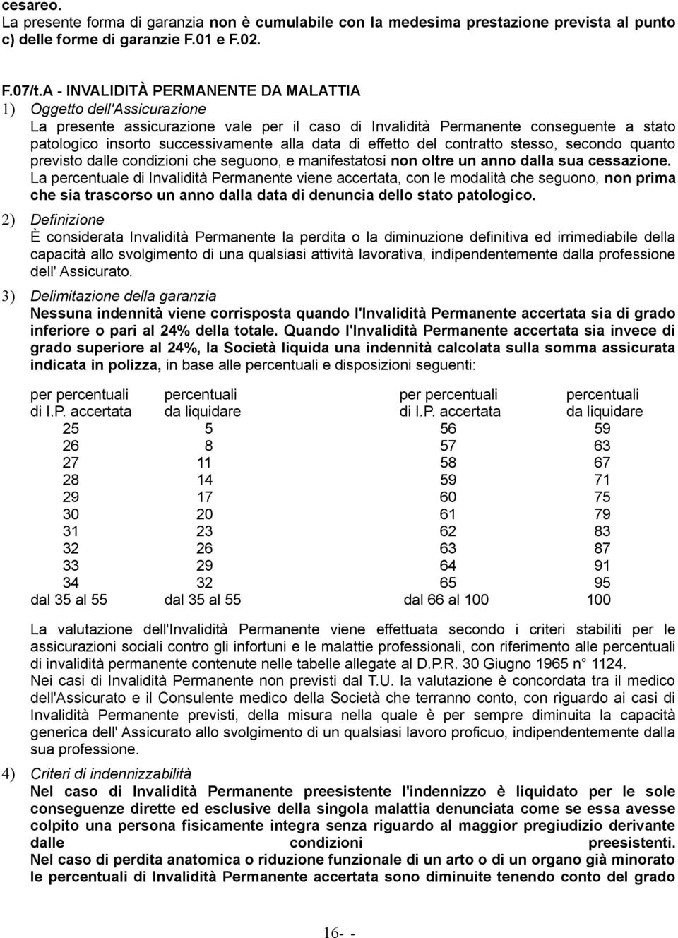 data di effetto del contratto stesso, secondo quanto previsto dalle condizioni che seguono, e manifestatosi non oltre un anno dalla sua cessazione.