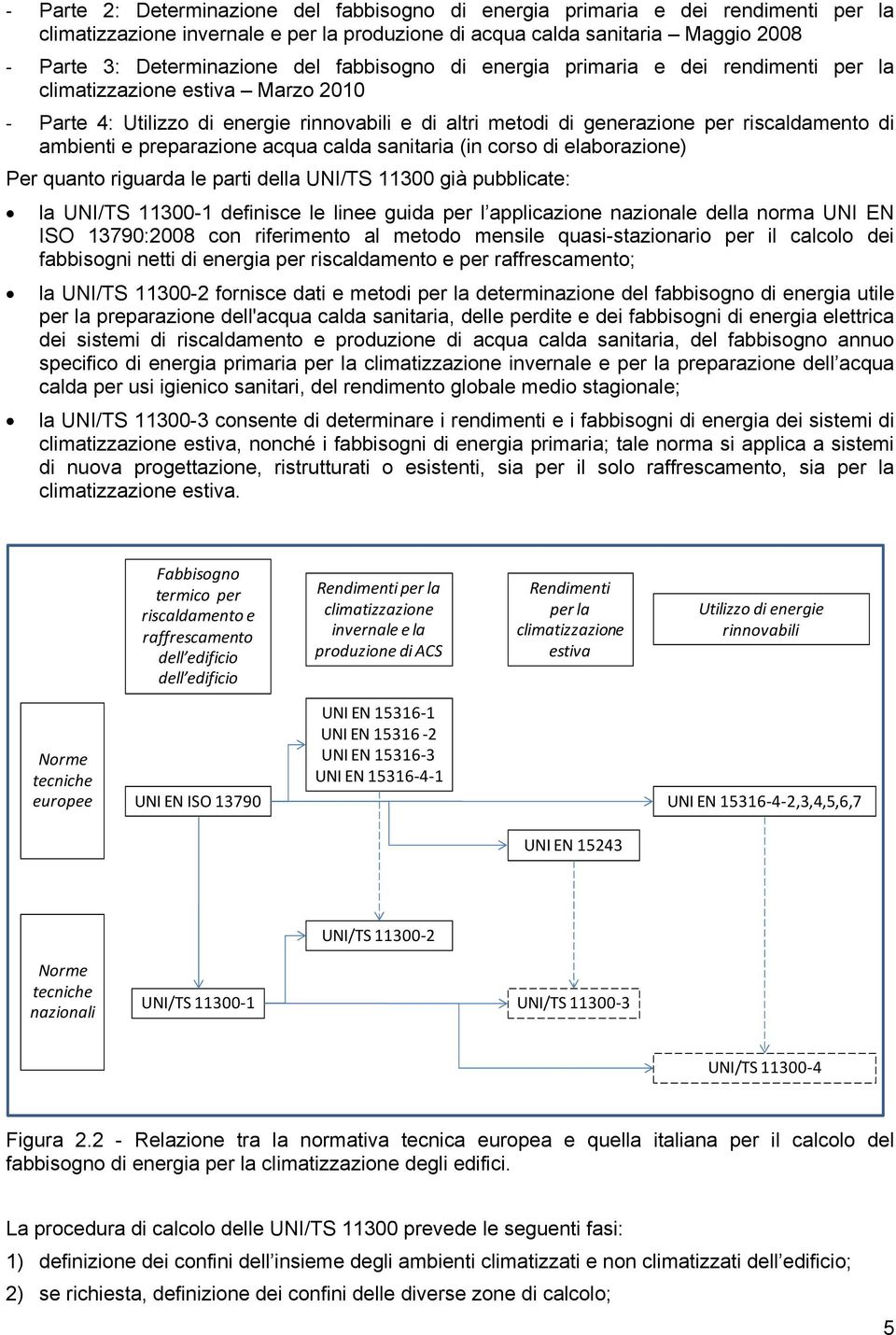 preparazione acqua calda sanitaria (in corso di elaborazione) Per quanto riguarda le parti della UNI/TS 11300 già pubblicate: la UNI/TS 11300-1 definisce le linee guida per l applicazione nazionale