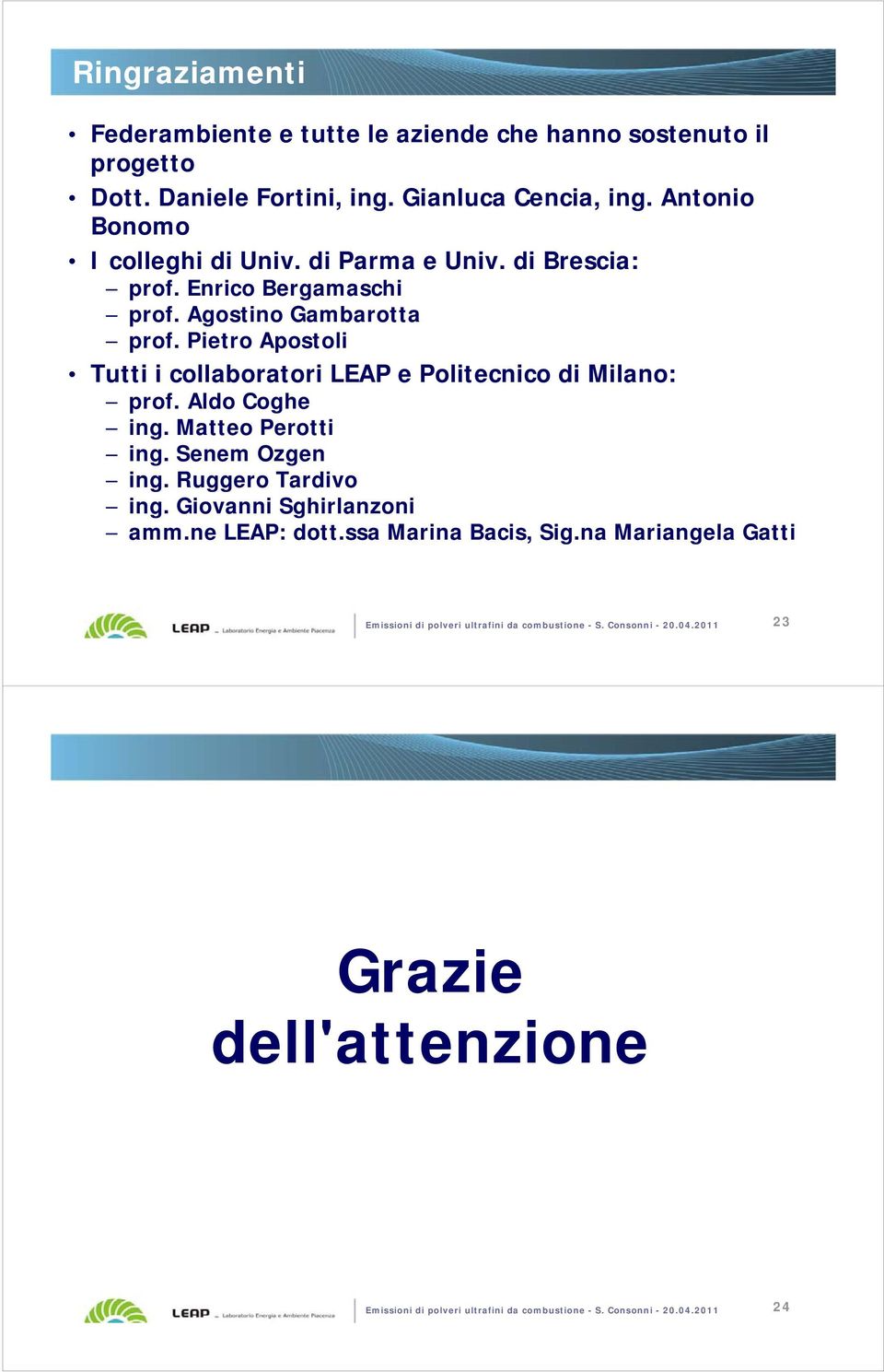 Aldo Coghe ing. Matteo Perotti ing. Senem Ozgen ing. Ruggero Tardivo ing. Giovanni Sghirlanzoni amm.ne LEAP: dott.ssa Marina Bacis, Sig.