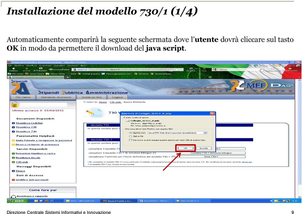 schermata dove l utente dovrà cliccare sul