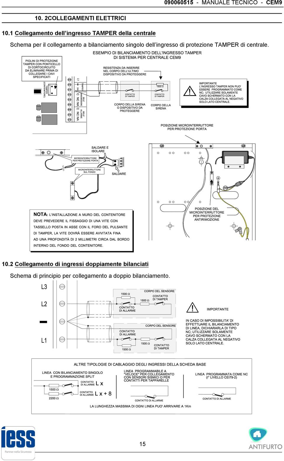 bilanciamento singolo dell ingresso di protezione TAMPER di centrale. 10.