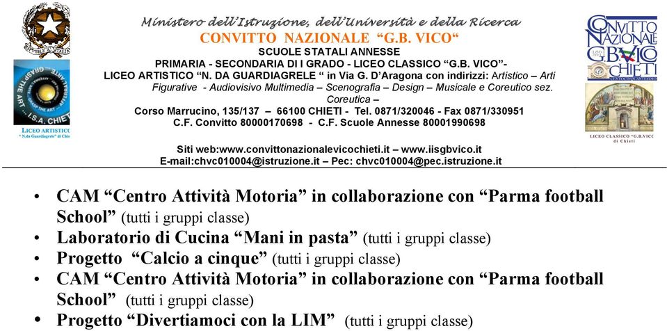 cinque (tutti i gruppi classe) Progetto